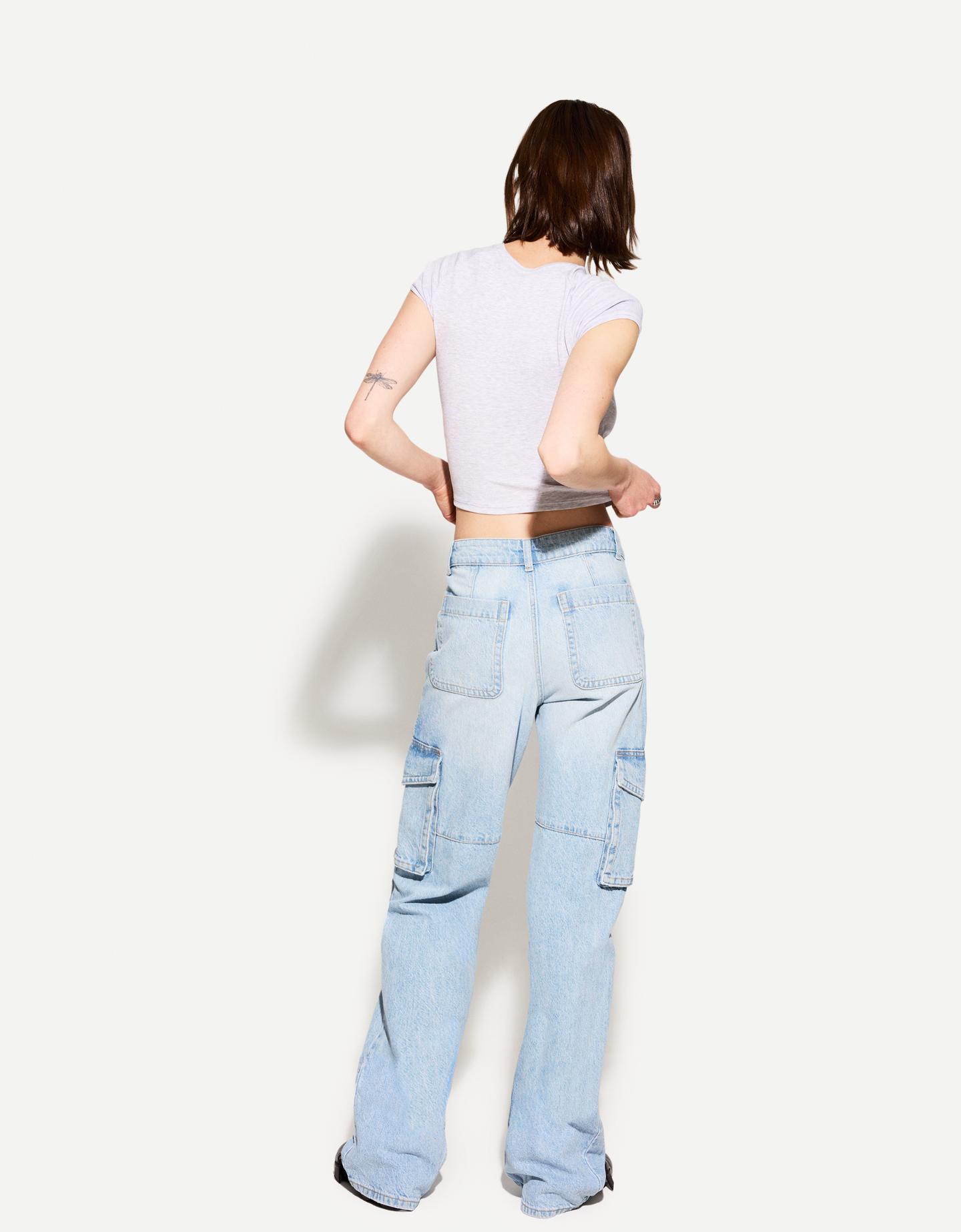 Bershka Jeans Azzurro Chiaro Donna Bershka WIDE- RIPPED Jeans A
