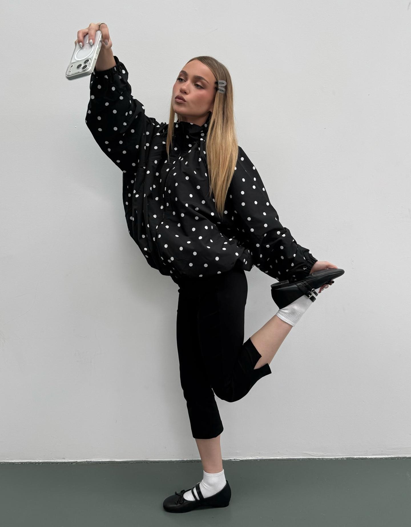 Bershka kurtka oversize w kropki czarny