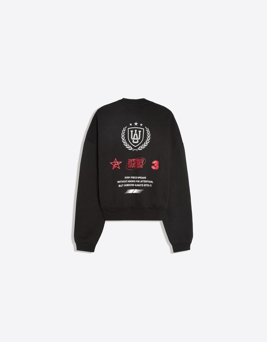 Sudadera cuello redondo print-Negro