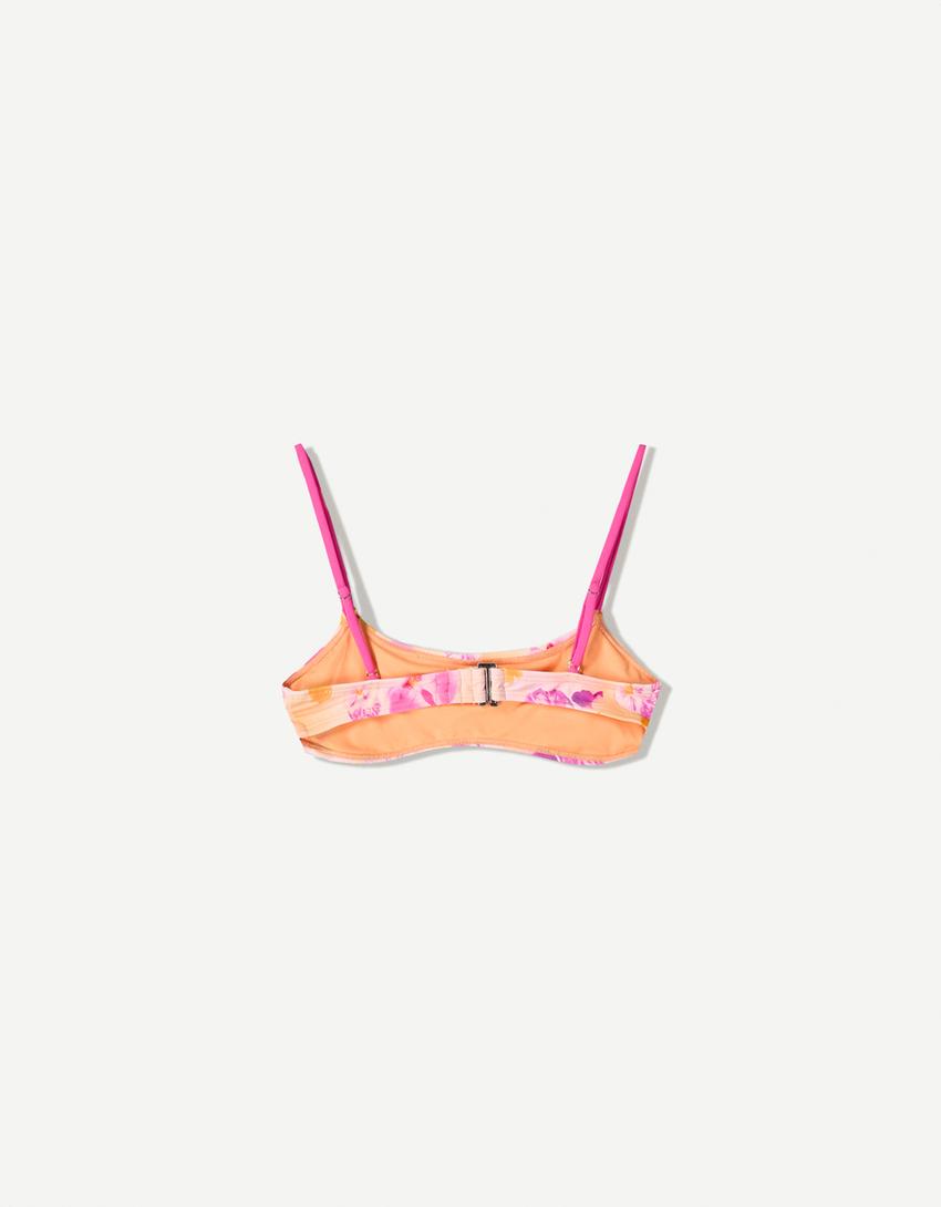 Floral bikini top-Pink-1
