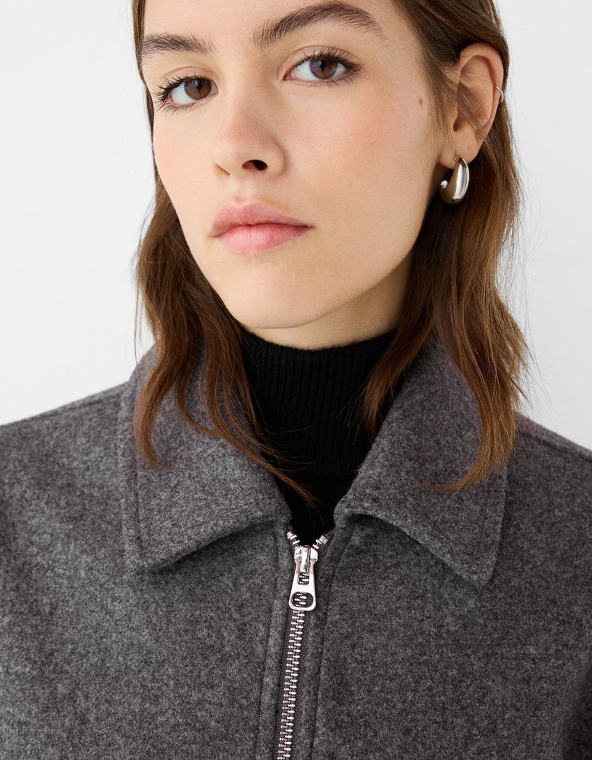 Yumuşak crop ceket-Koyu gri