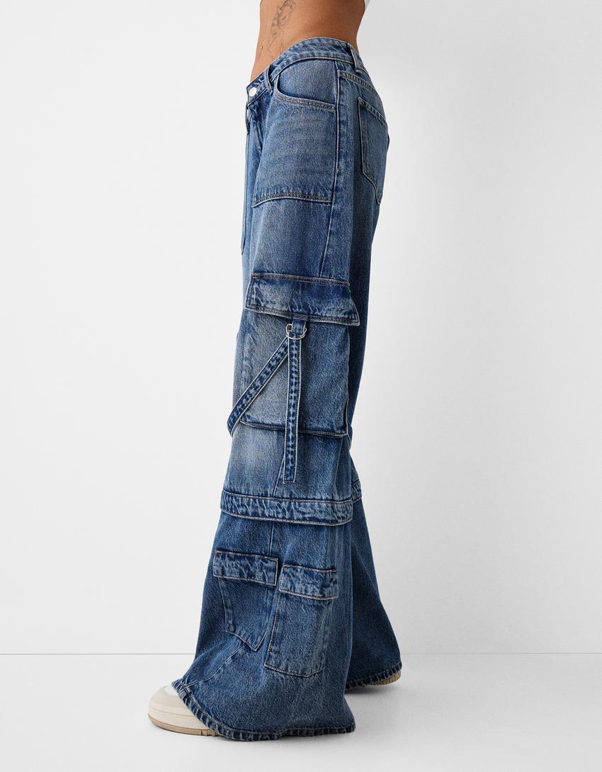 Baggy cargo jeans-Light blue-5