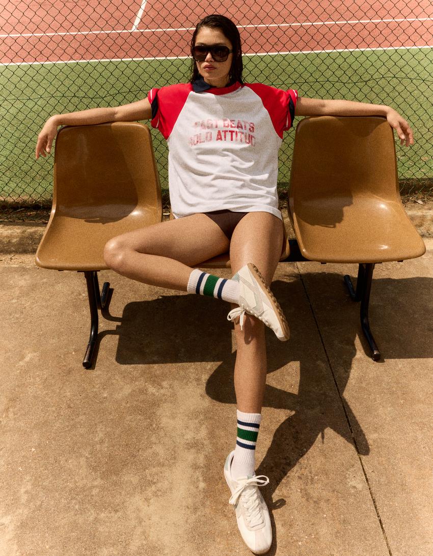 Raglan print T-shirt-Red