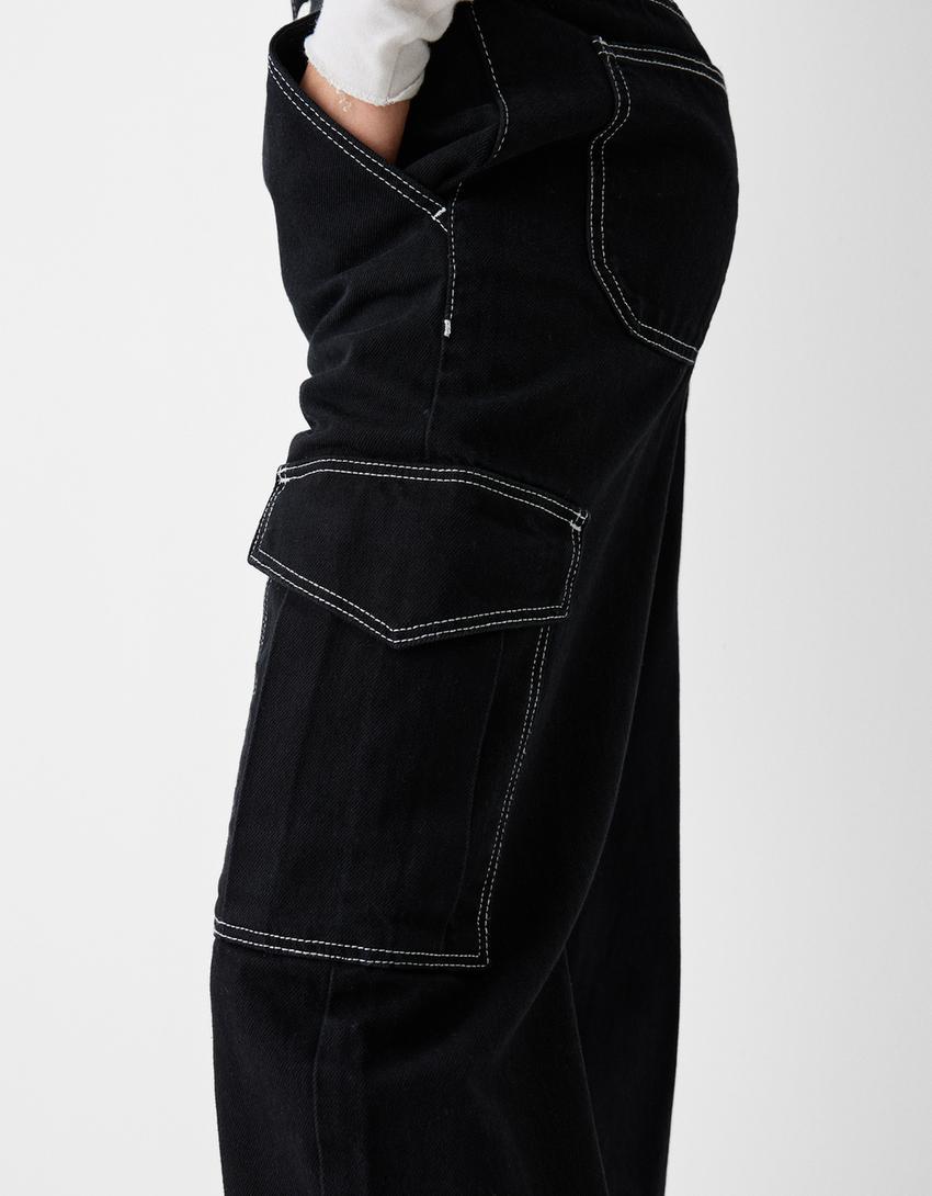 بنطال جينز كارغو بقصّة مستقيمة-أسود-5