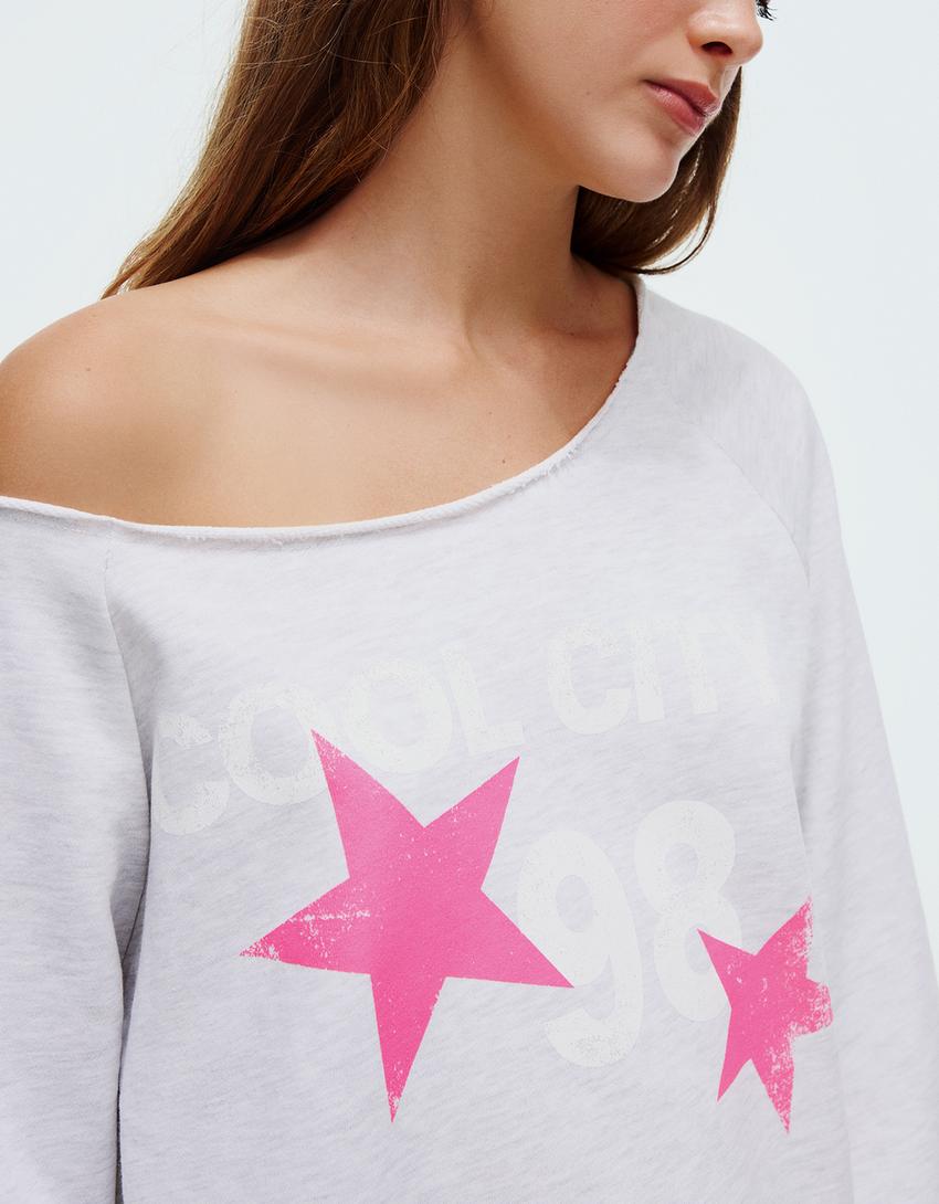 Asimetrik baskılı sweatshirt-Gri