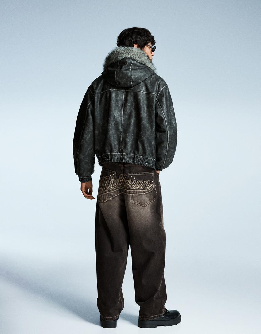 Super baggy jeans met studs-Zwart