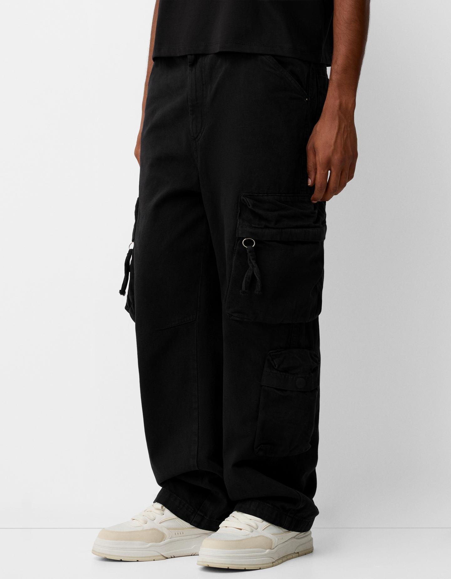 Bershka Pantalón Jogger Multicargo Hombre 38 Negro