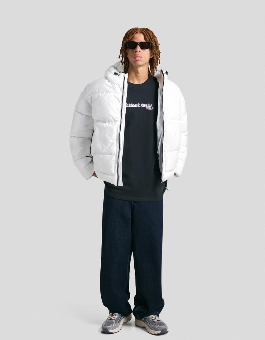 Hooded puffer jacket-White