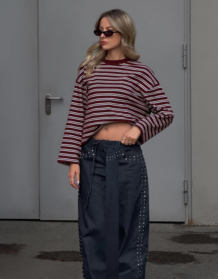 Jeans baggy barrel com tachas-Marinho