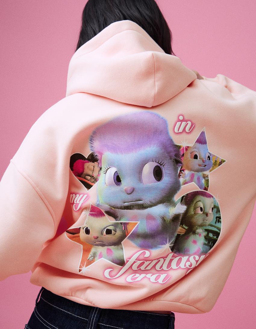 Bibble print hood sweatshirt-Pink