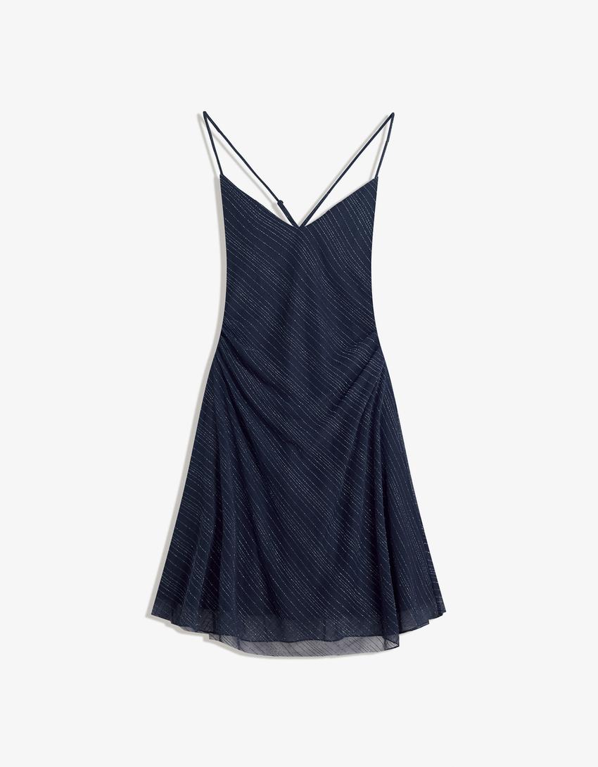 Tulle mini dress with rhinestones-Navy