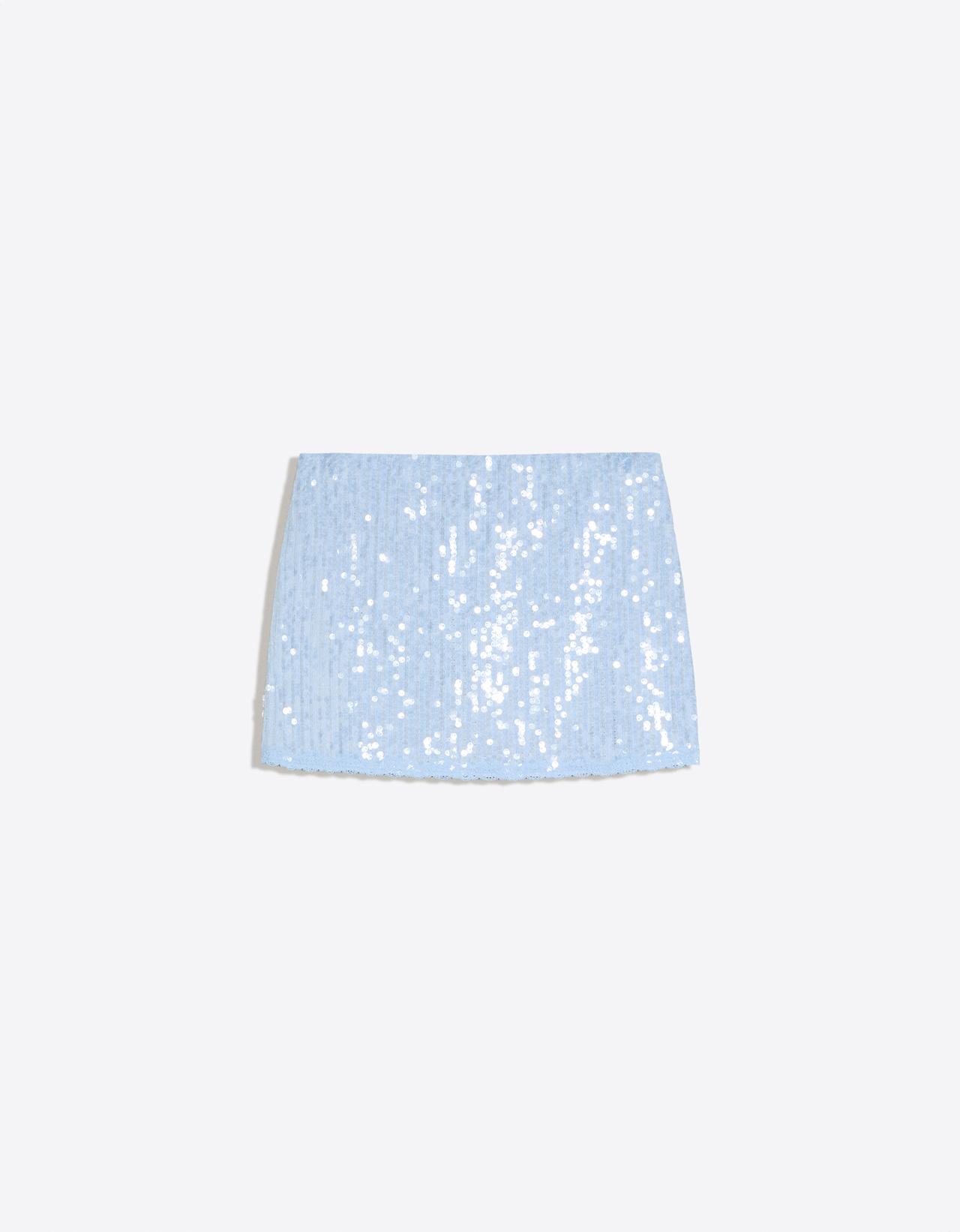 Sequin lace mini skirt — Light blue