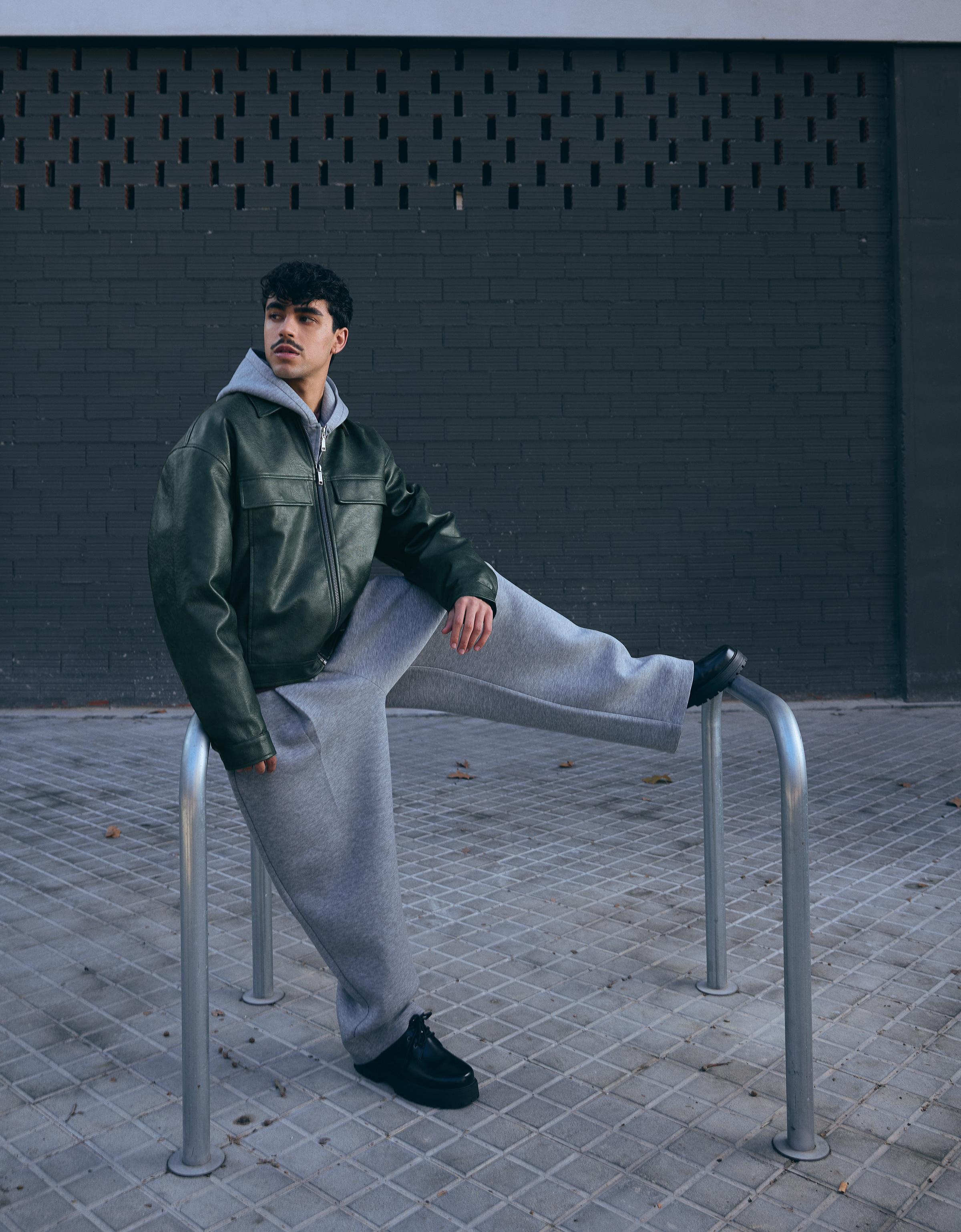 Boxy fit suni deri ceket - Görsel 5