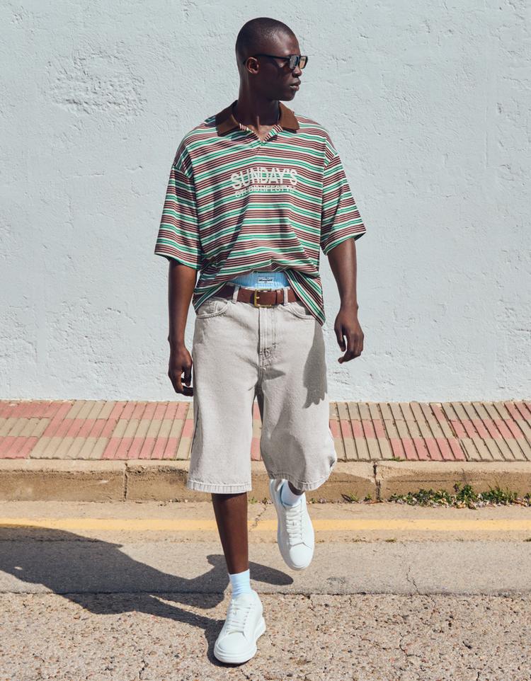 Baggy fit denim bermuda