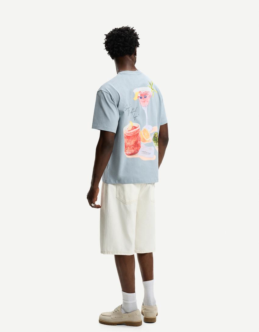 Tricou mânecă scurtă print-Albastru