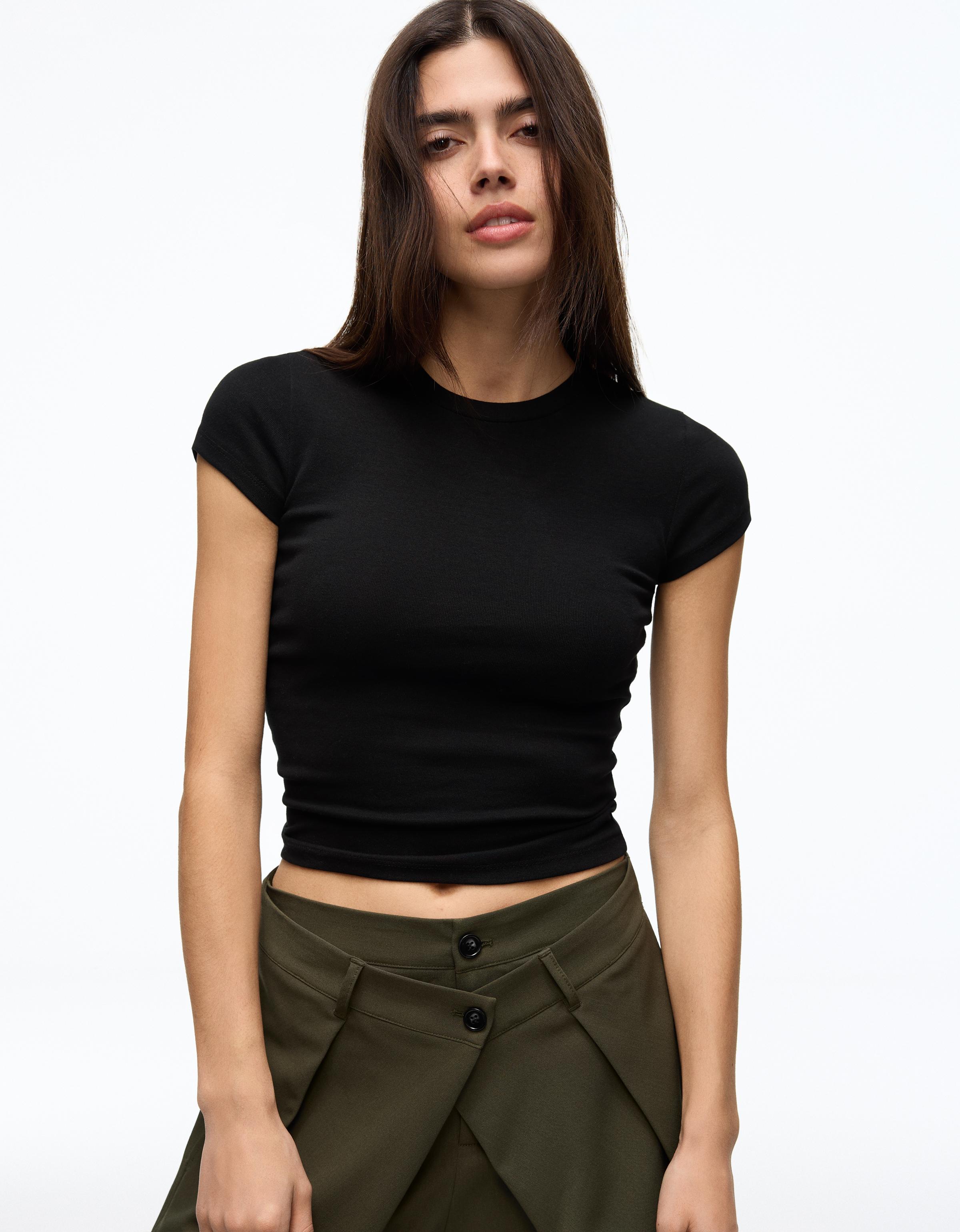 Bershka T-Shirt Rundausschnitt Damen Xl Schwarz