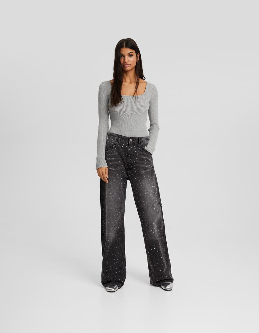 بودي محاك بأكمام طويلة وفتحة صدرب مربعة-رمادي-3