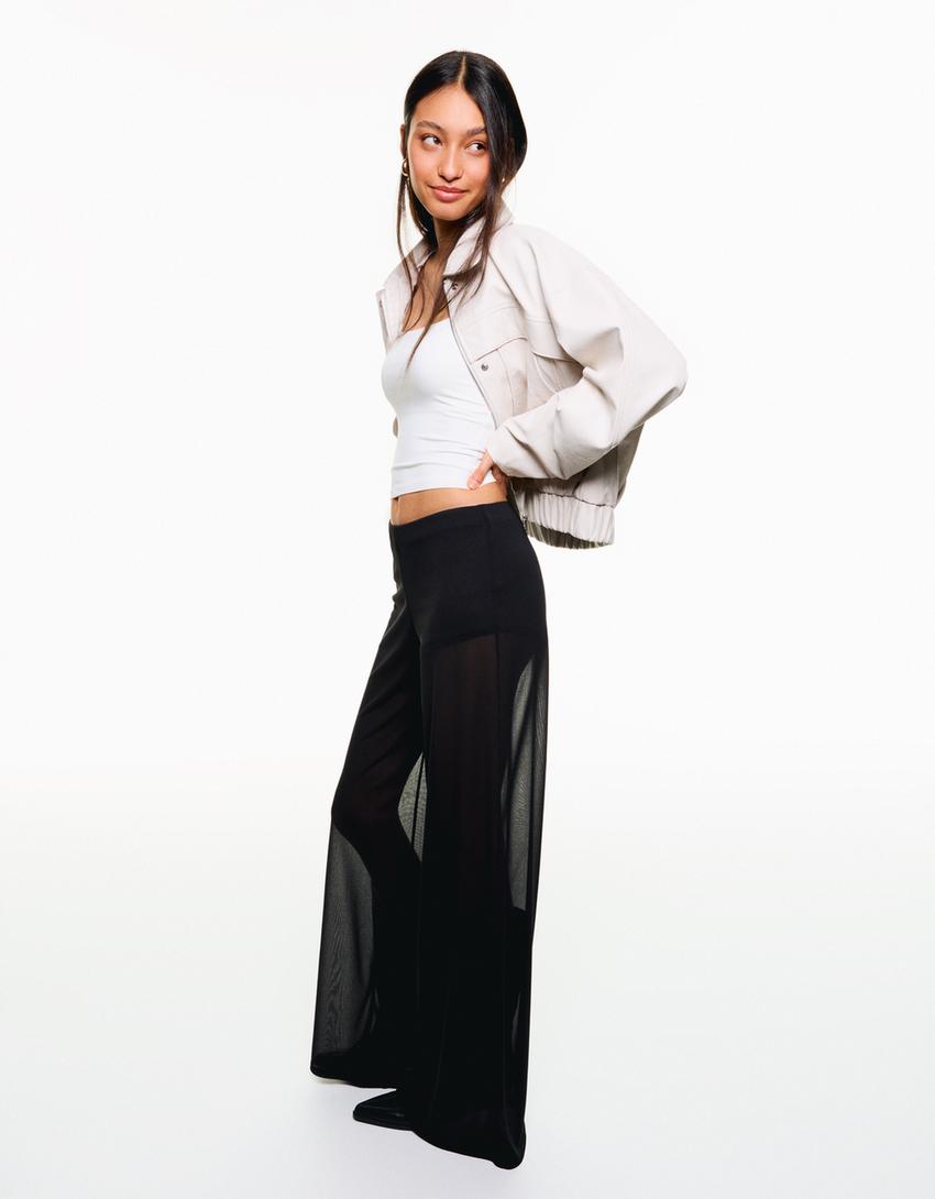 Transparente Wide-Leg-Hose aus Crêpe-Schwarz-2