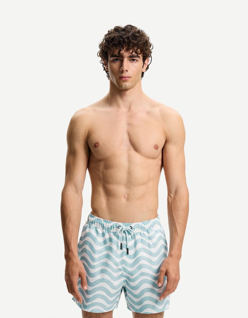 Printed swimming trunks-Light blue