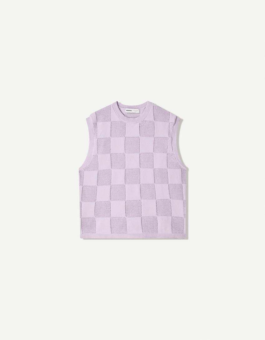 Gilet sans manches boxy carreaux-Violet-0