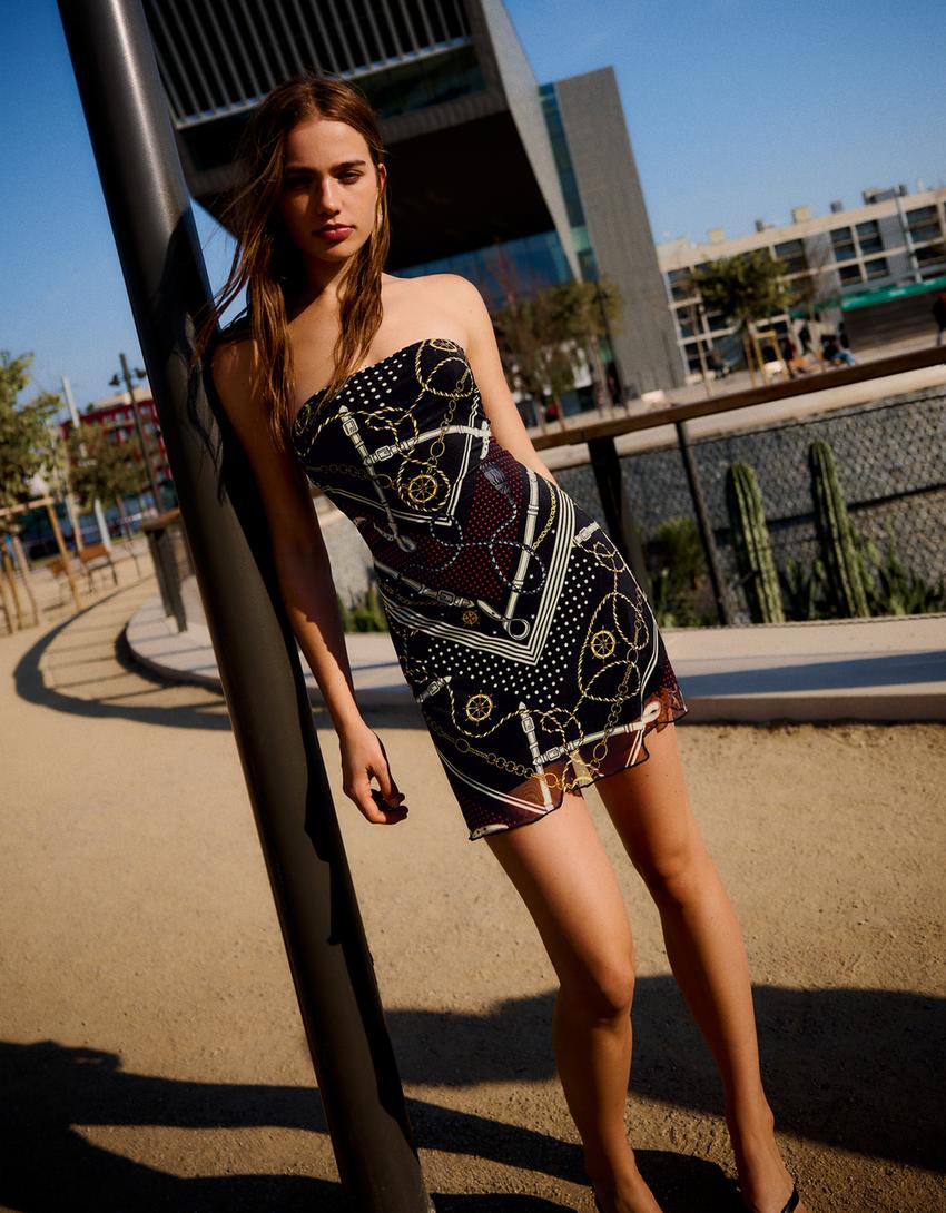Tulle bandeau mini dress - Women | Bershka Tulle bandeau mini dress - Women | Bershka