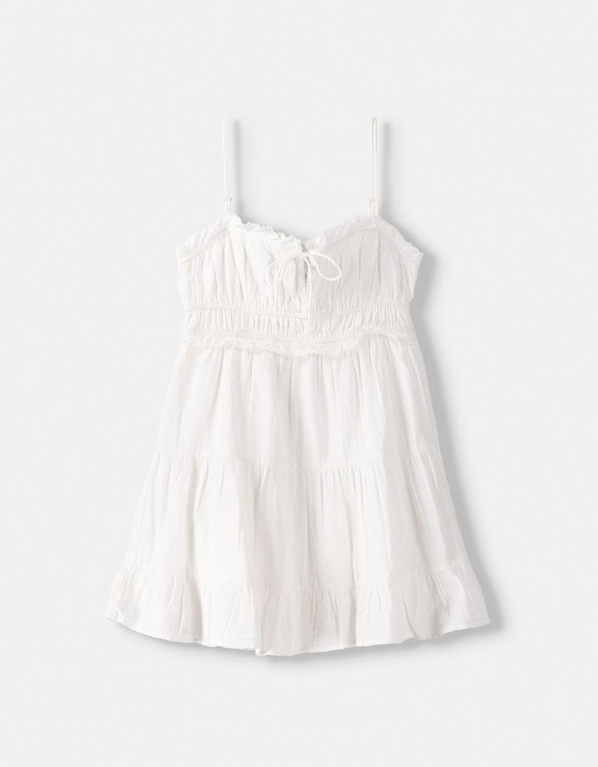 Mini-robe rustique volants-Blanc-5