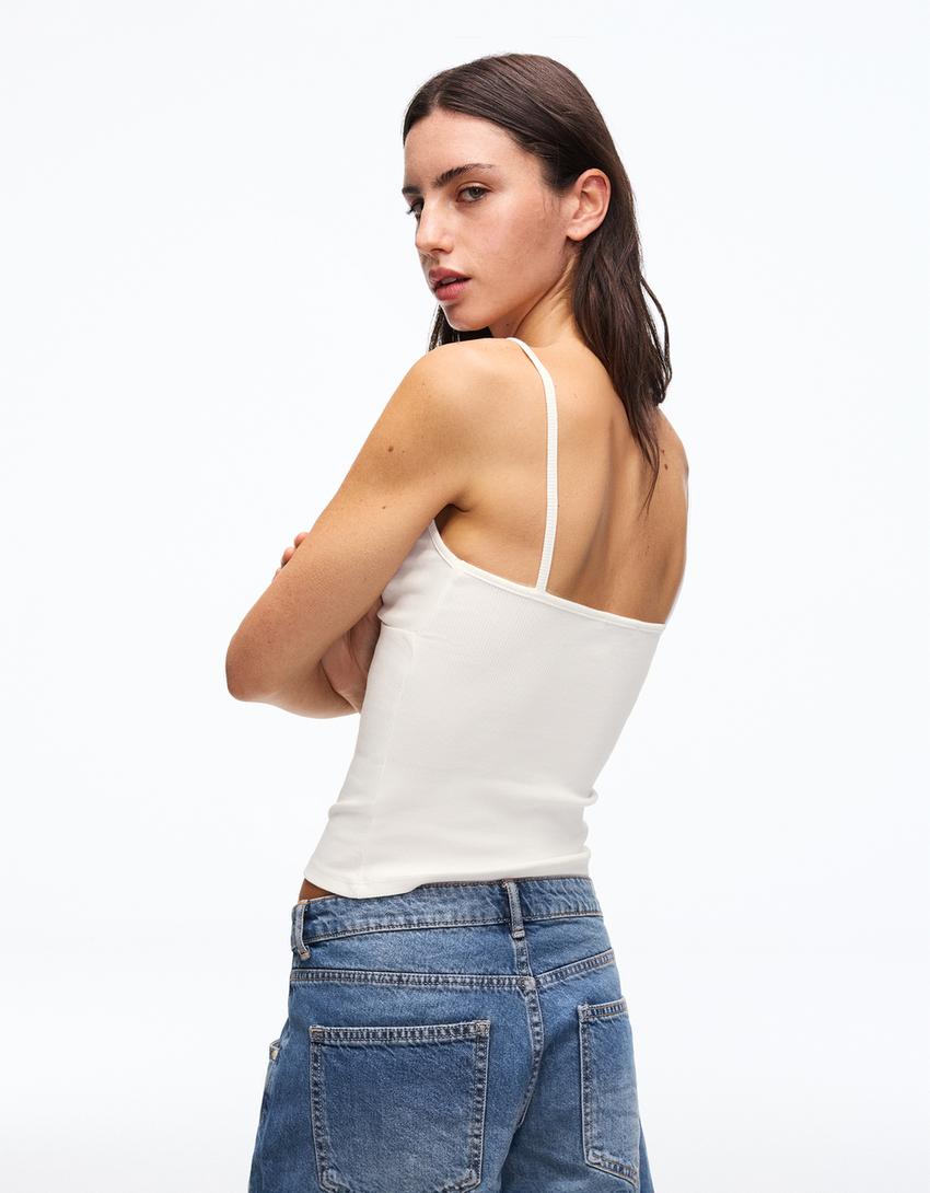 Gathered strappy top-Off white