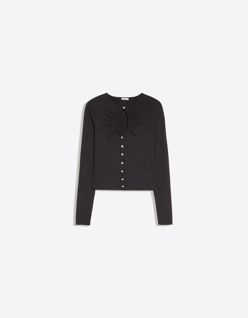 Chaqueta abertura escote-Gris