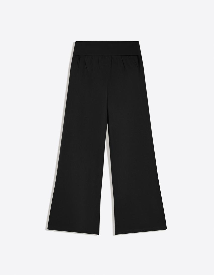 Turn-up waist trousers-Black