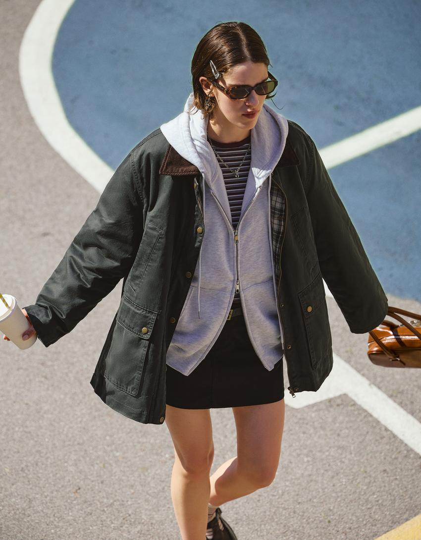 Jacket with contrast collar-Khaki