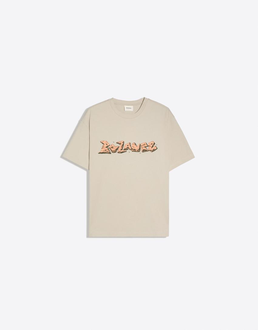 Boxy-fit short sleeve print T-shirt-Camel
