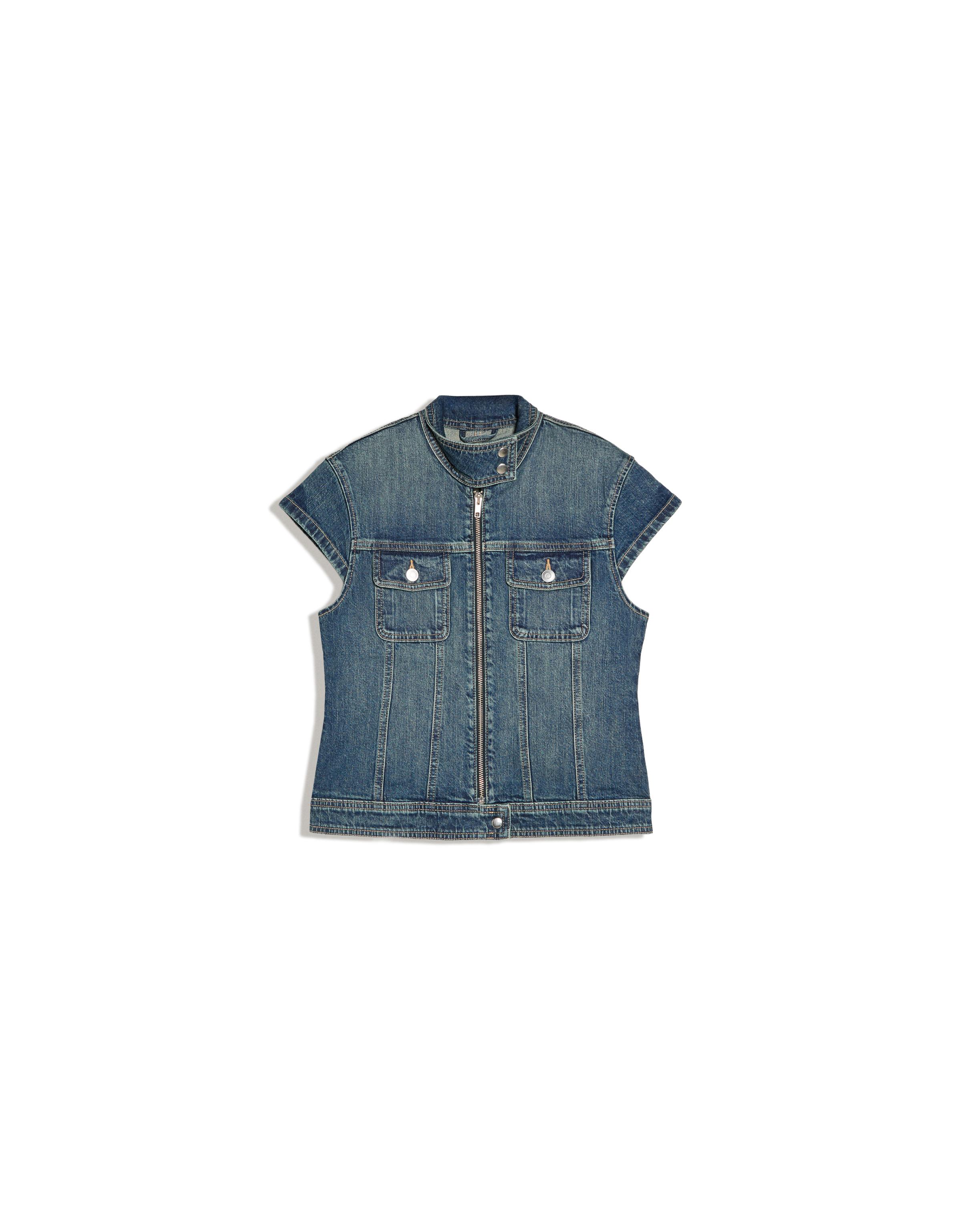 Zip-up denim top — Light blue
