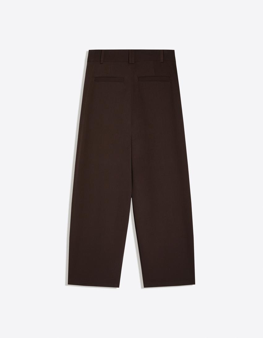Pleated baggy pants-Brown