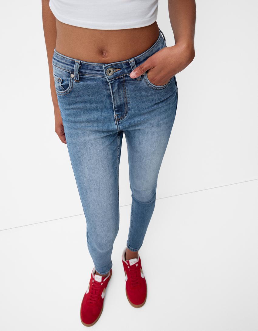 Jeans taille très haute skinny-Bleu lavé