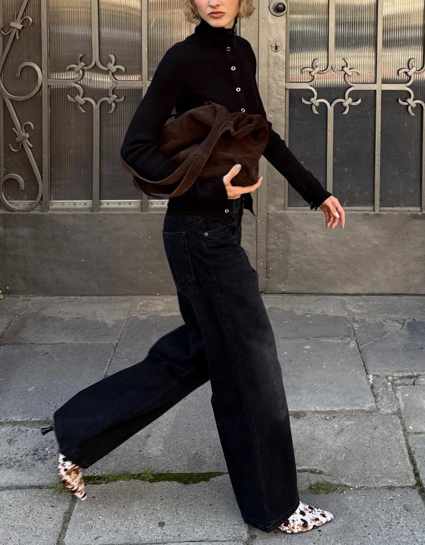 Jeans wide leg taille basse-Noir