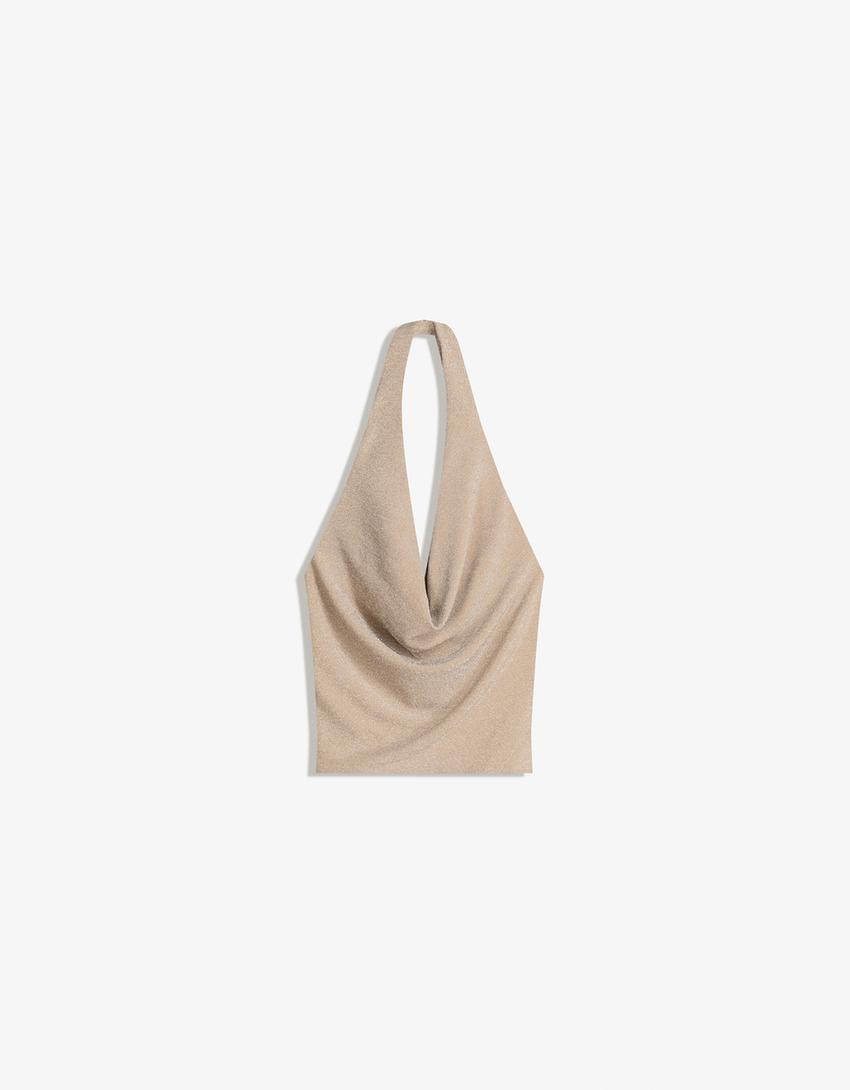 Halter top with cowl neckline-Gold