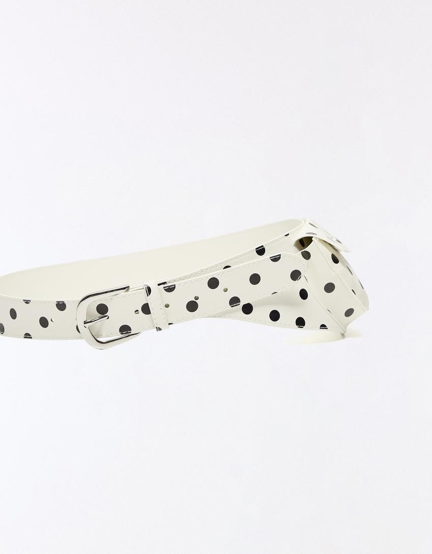 Ceinture à poches à pois-Écru
