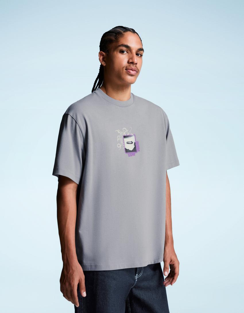 T-shirt à manches courtes imprimé-Gris