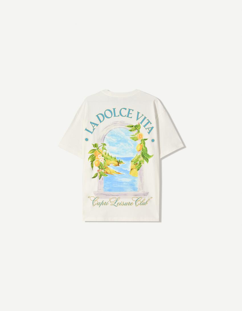 T-shirt met print en korte mouw-Gebroken Wit-5