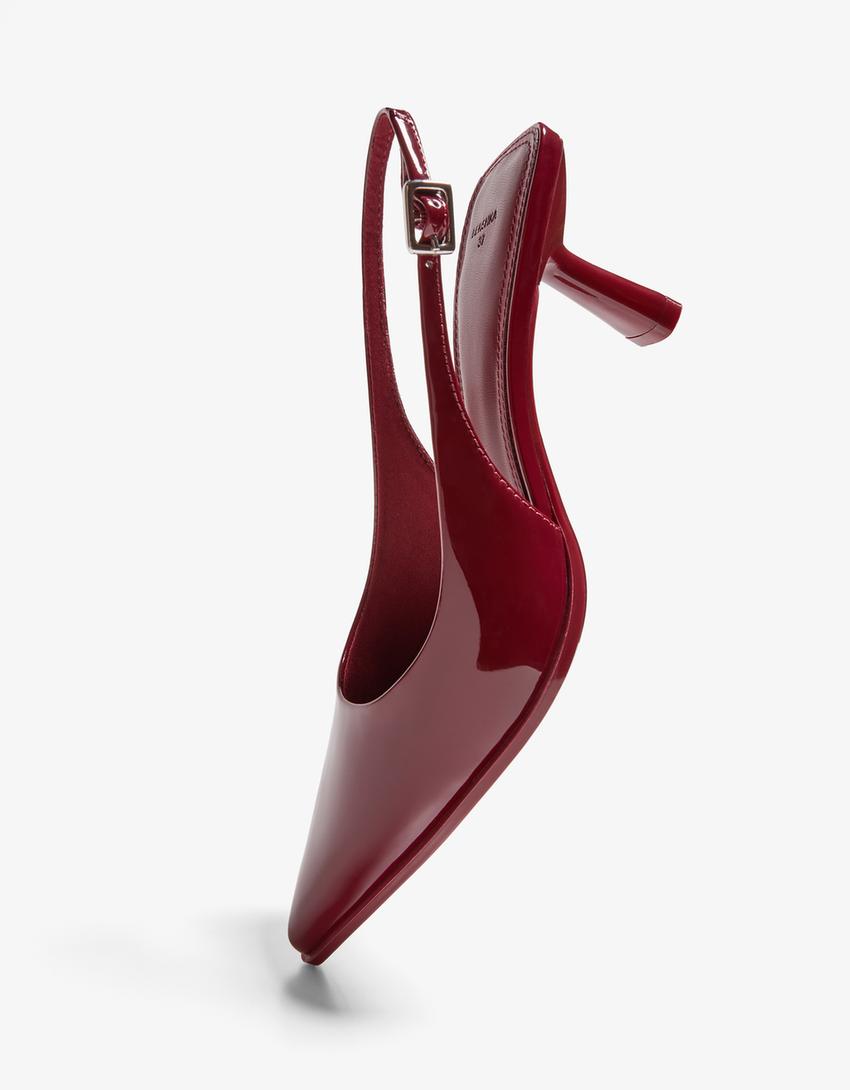 Kitten heel slingback shoes-Maroon-3