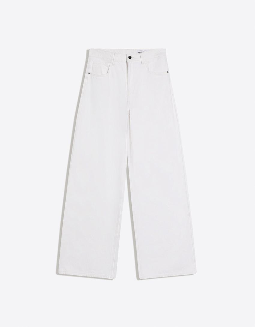 Jeans wide leg tiro medio-Crudo