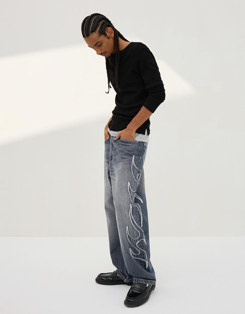 Baggy Jeans mit Aufnähern-Dunkelblau