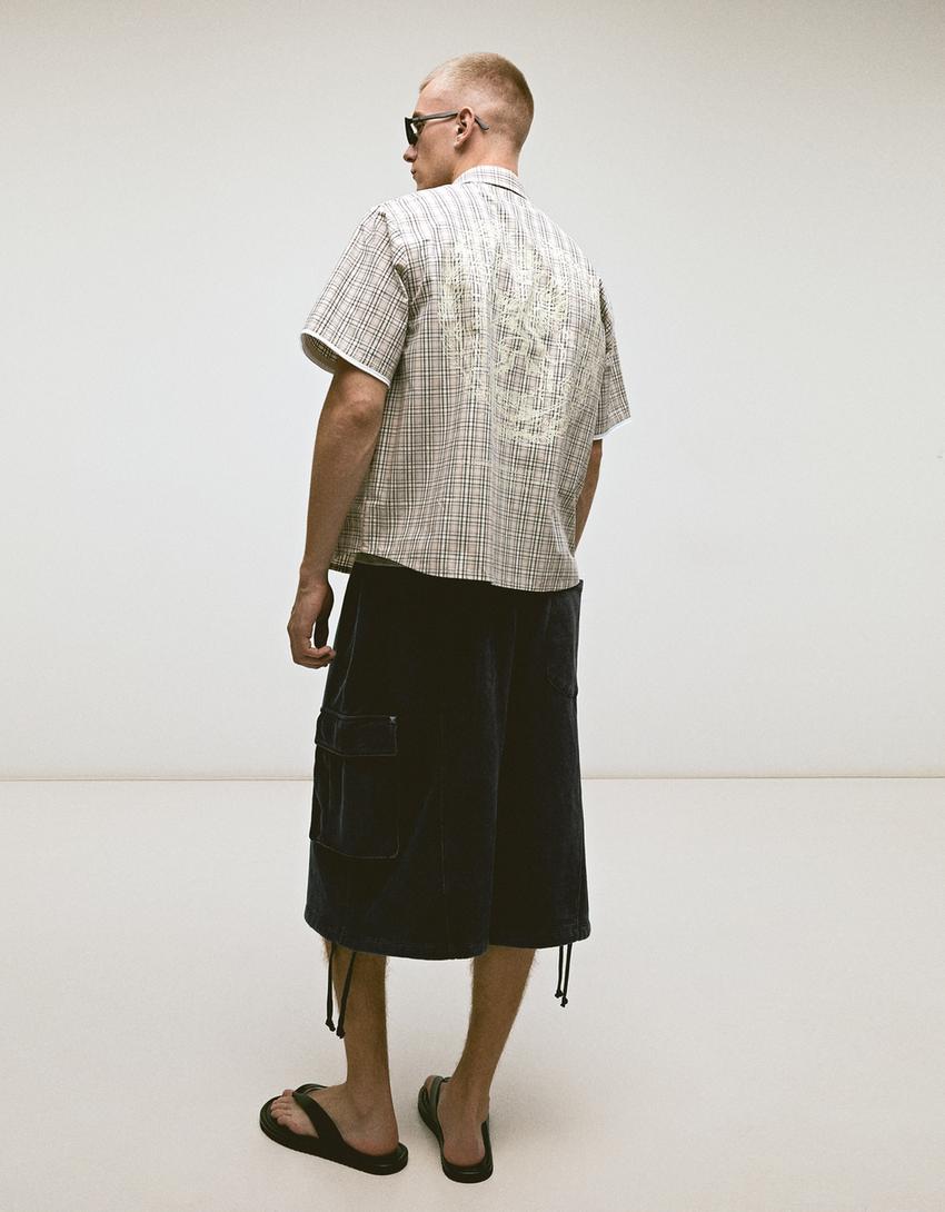 Washed effect cargo jort Bermuda shorts-Grey