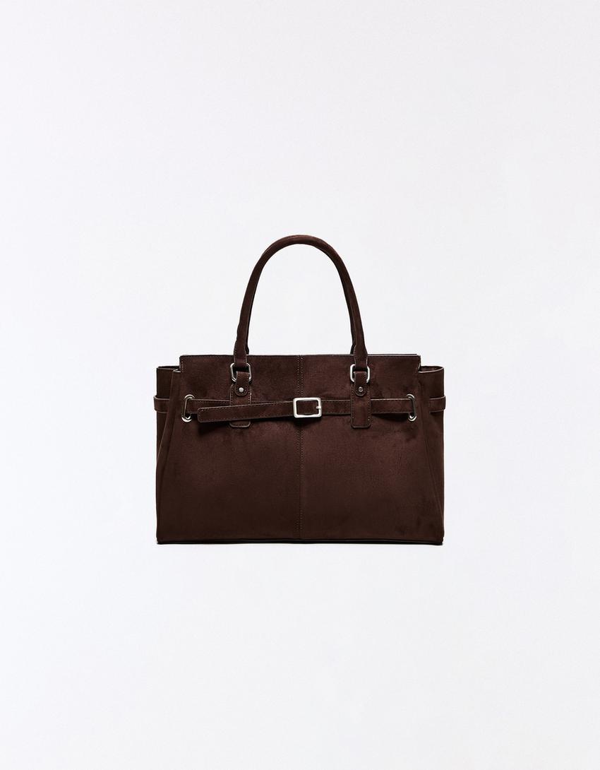 Kemerli tote çanta-Kahverengi