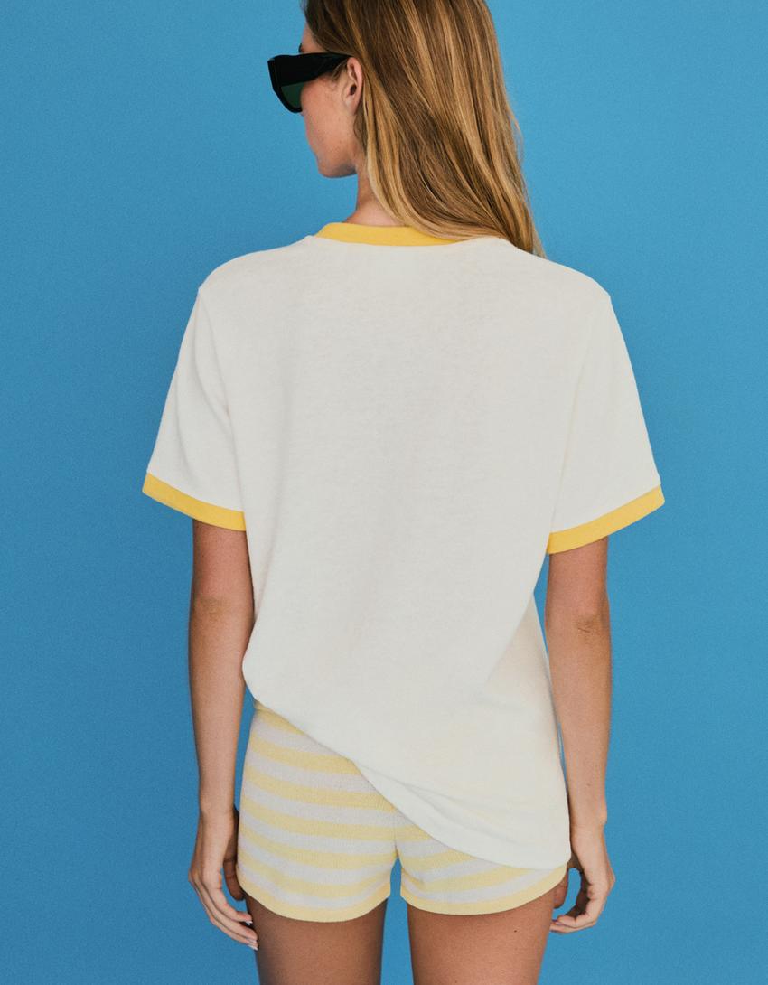 Slub fabric ringer T-shirt-Off white