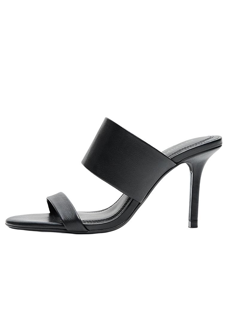 MULE HEELED SANDALS — BLACK
