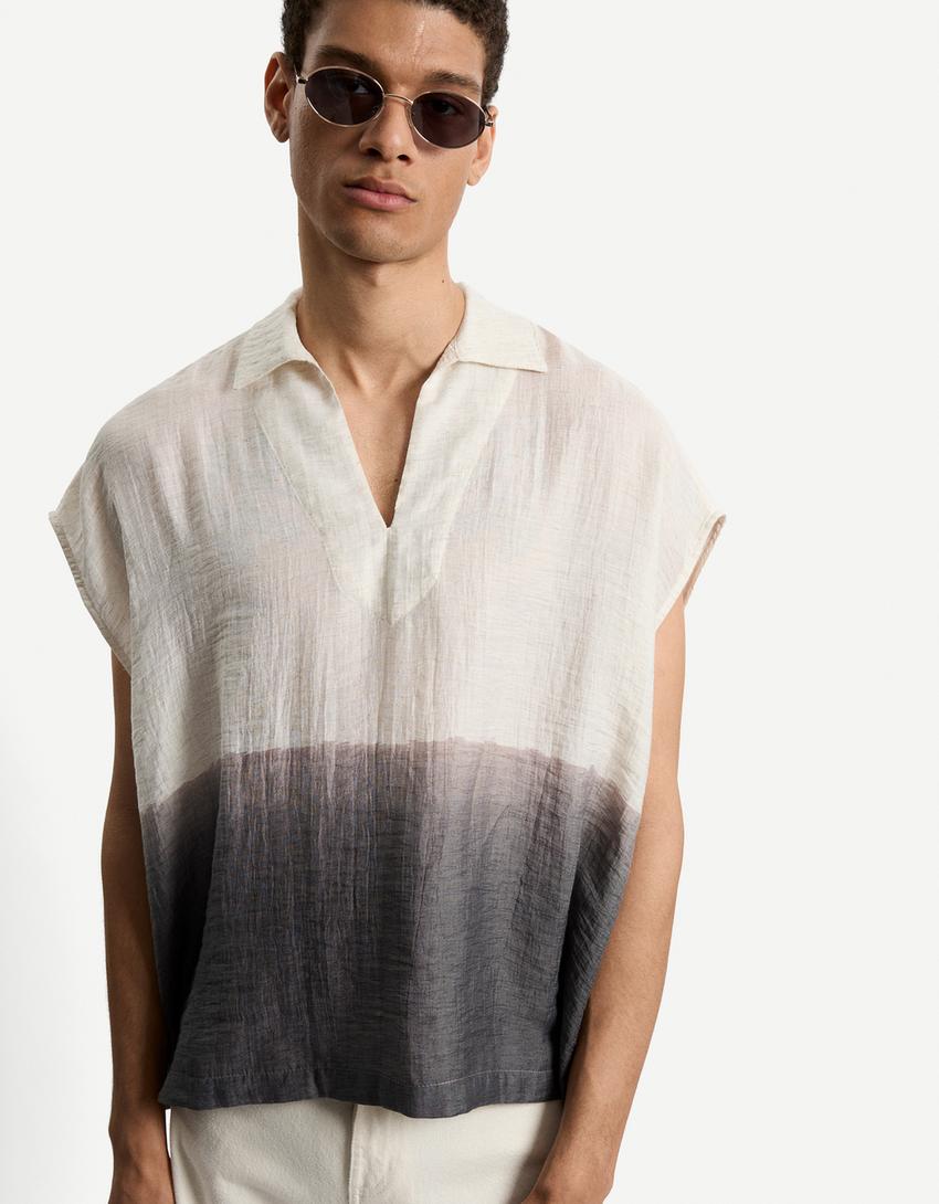Oversize tie-dye sleeveless shirt-Beige-0