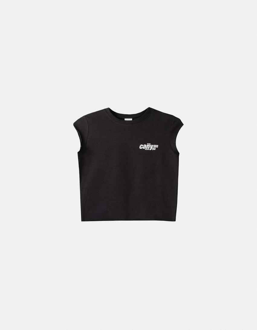 تيشرت بأكمام قصيرة وطبعة-رمادي داكن-4