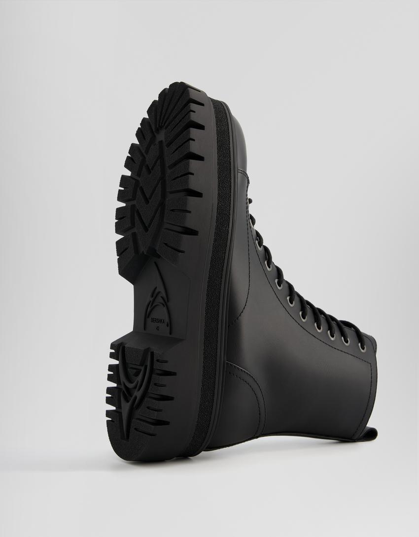 Bottines lacets semelle crantée-Noir-3