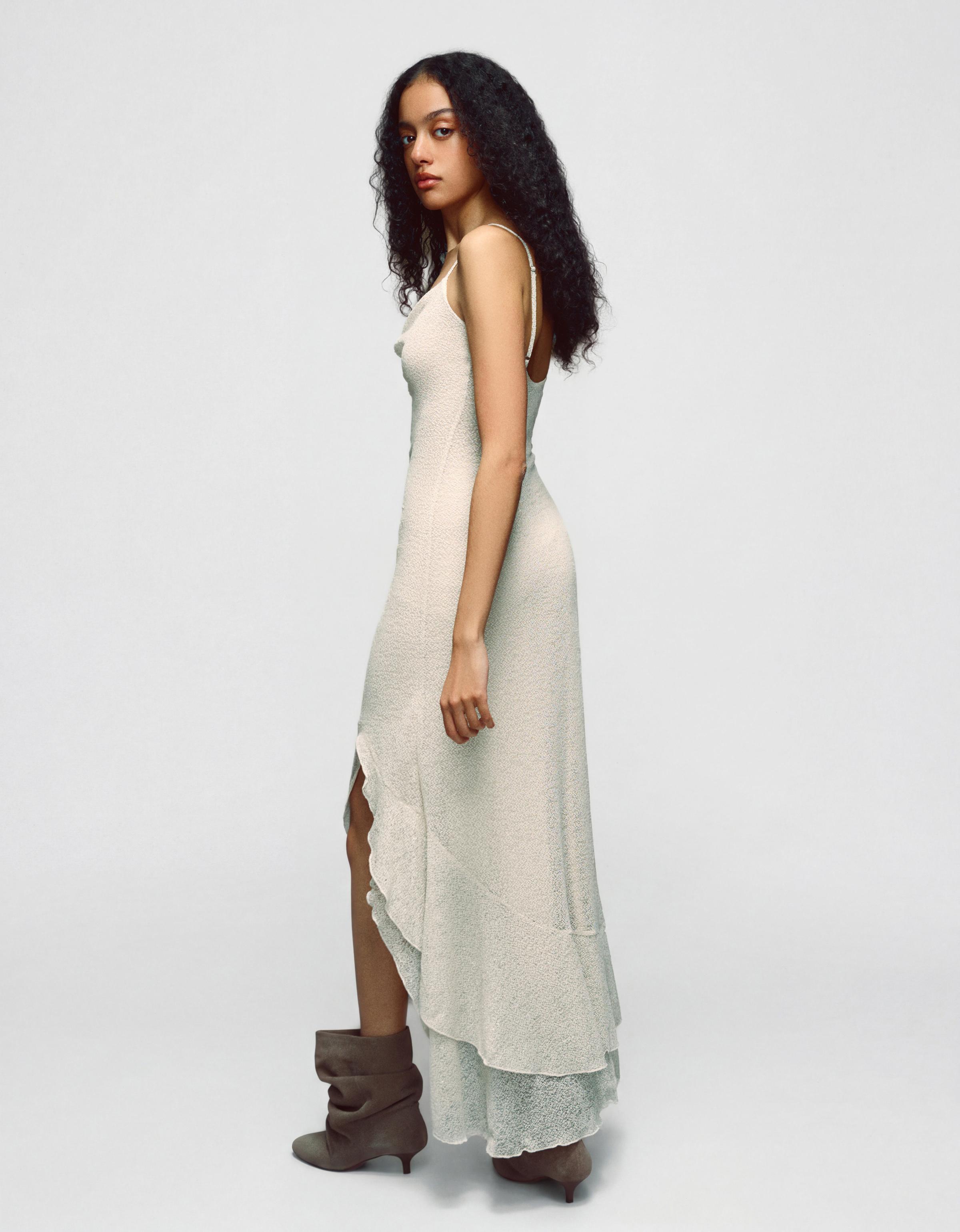 Fırfırlı askılı rustik midi elbise - Görsel 24